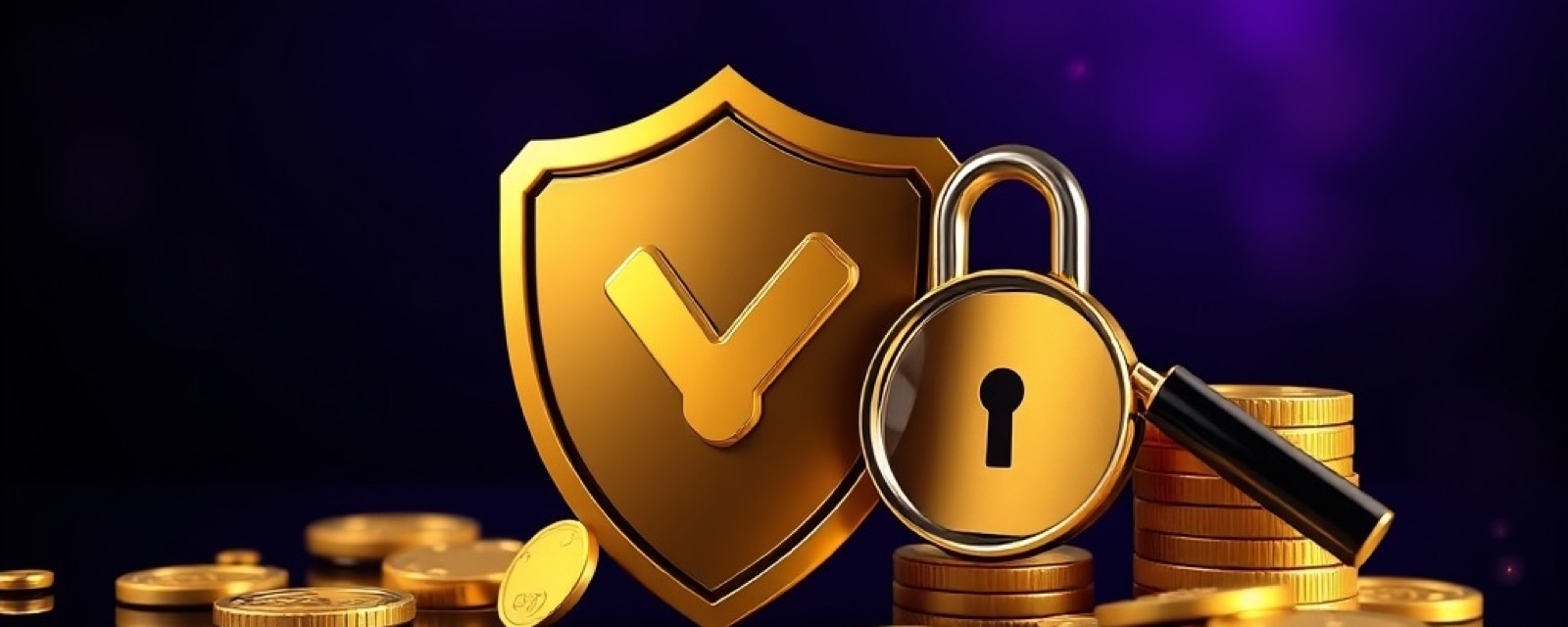 Is Gold365 Legit artwork with glossy game pieces, gold coins and violet stage light