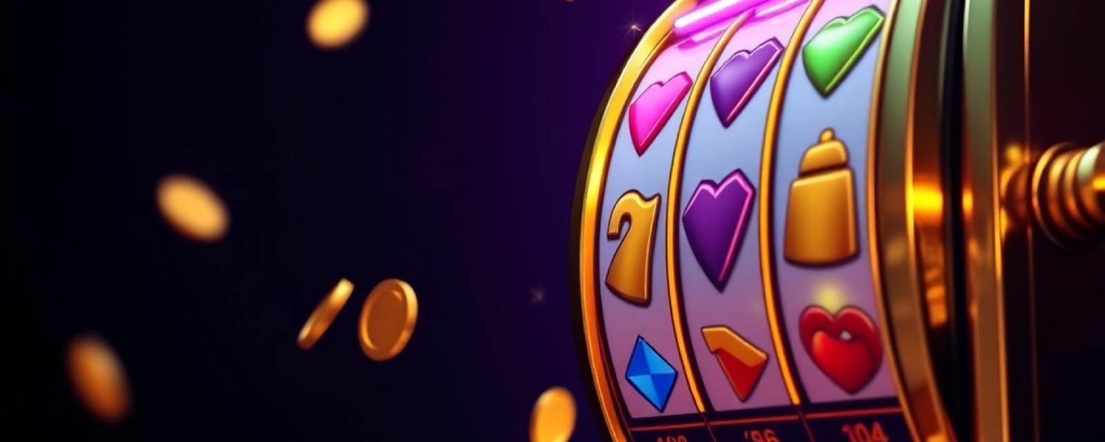 Gold365 Slot Games artwork with glossy game pieces, gold coins and violet stage light